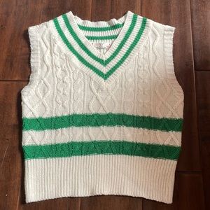 small, knitted cropped sweater vest, green and white